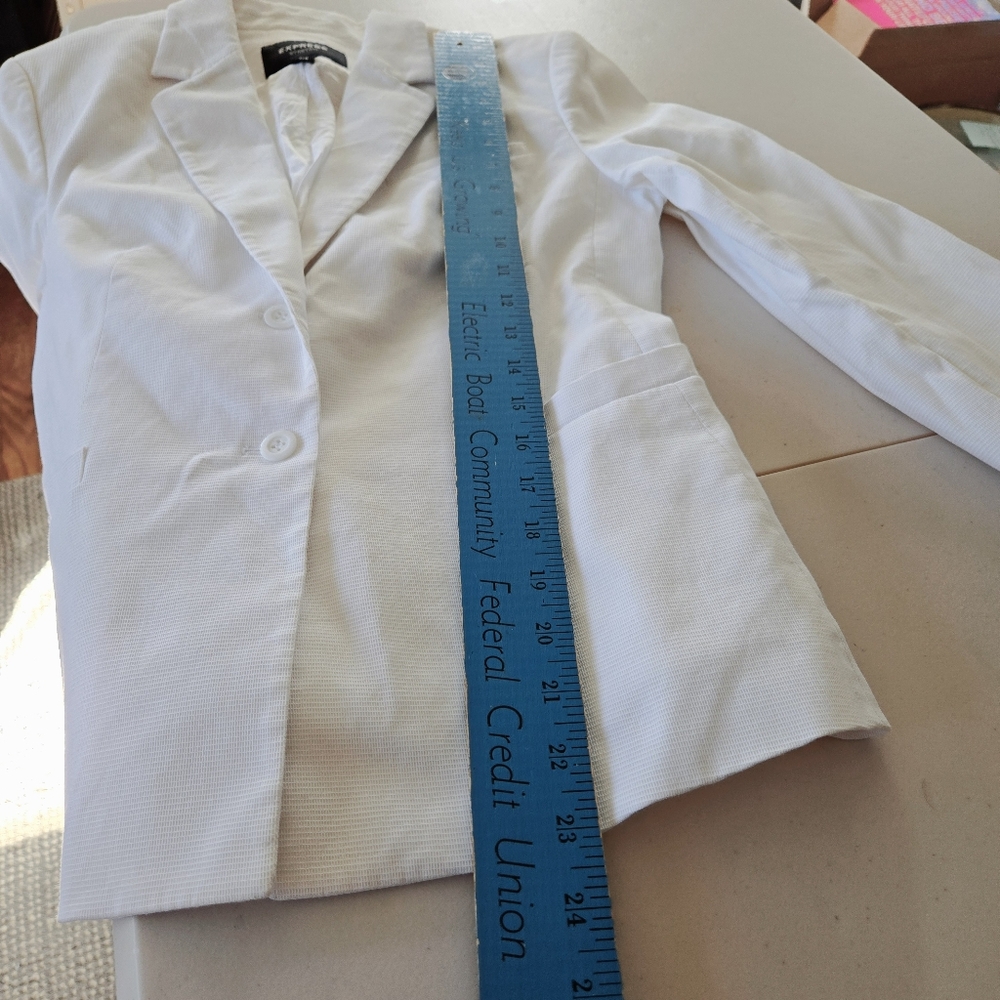 Vintage Express Stretch Blazer Jacket Size 7/8 White Lined 2 Button Pockets - Picture 14 of 16